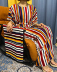 DDIIRO Womens Printed Vertical Stripe Tassels Elasticity Loose Fit Femme Robe African Woman Dresses With Belt Headscarf