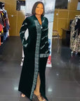 Royal Blue Velvet African Maxi Dress – Plus Size | Long Sleeve, Sequin Detail, Tiger Back Design