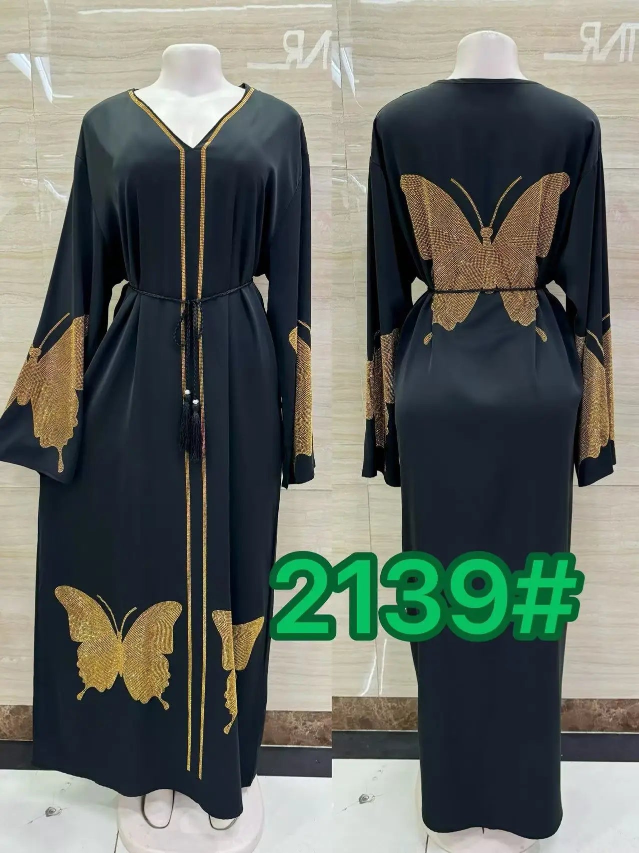 DDIIRO Ethnic V-Neck Dress – Loose Fit with Diamond Belt, Luxury Fashion in XXL/XXXL