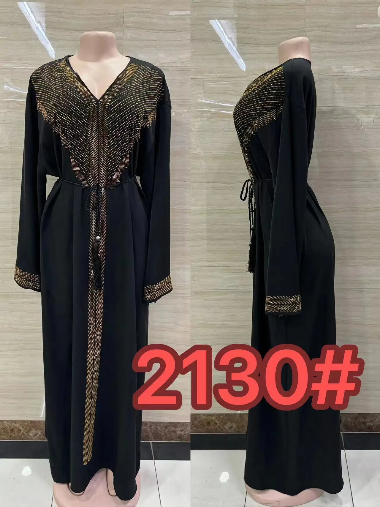 DDIIRO Ethnic V-Neck Dress – Loose Fit with Diamond Belt, Luxury Fashion in XXL/XXXL