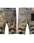 Denim Jean Shorts American Street High Quality Irregular Inkjet Jeans Men