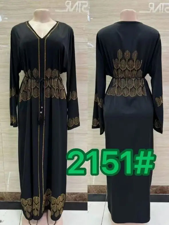 DDIIRO Ethnic V-Neck Dress – Loose Fit with Diamond Belt, Luxury Fashion in XXL/XXXL