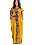 African Style Leopard Patchwork Dashiki Dress Loose Fit Summer Casual Wear for Women