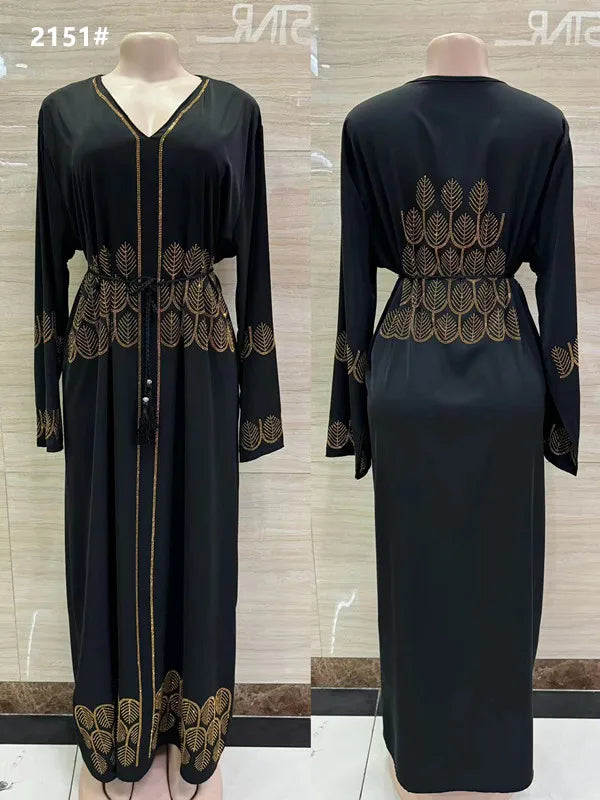 DDIIRO Ethnic V-Neck Dress – Loose Fit with Diamond Belt, Luxury Fashion in XXL/XXXL