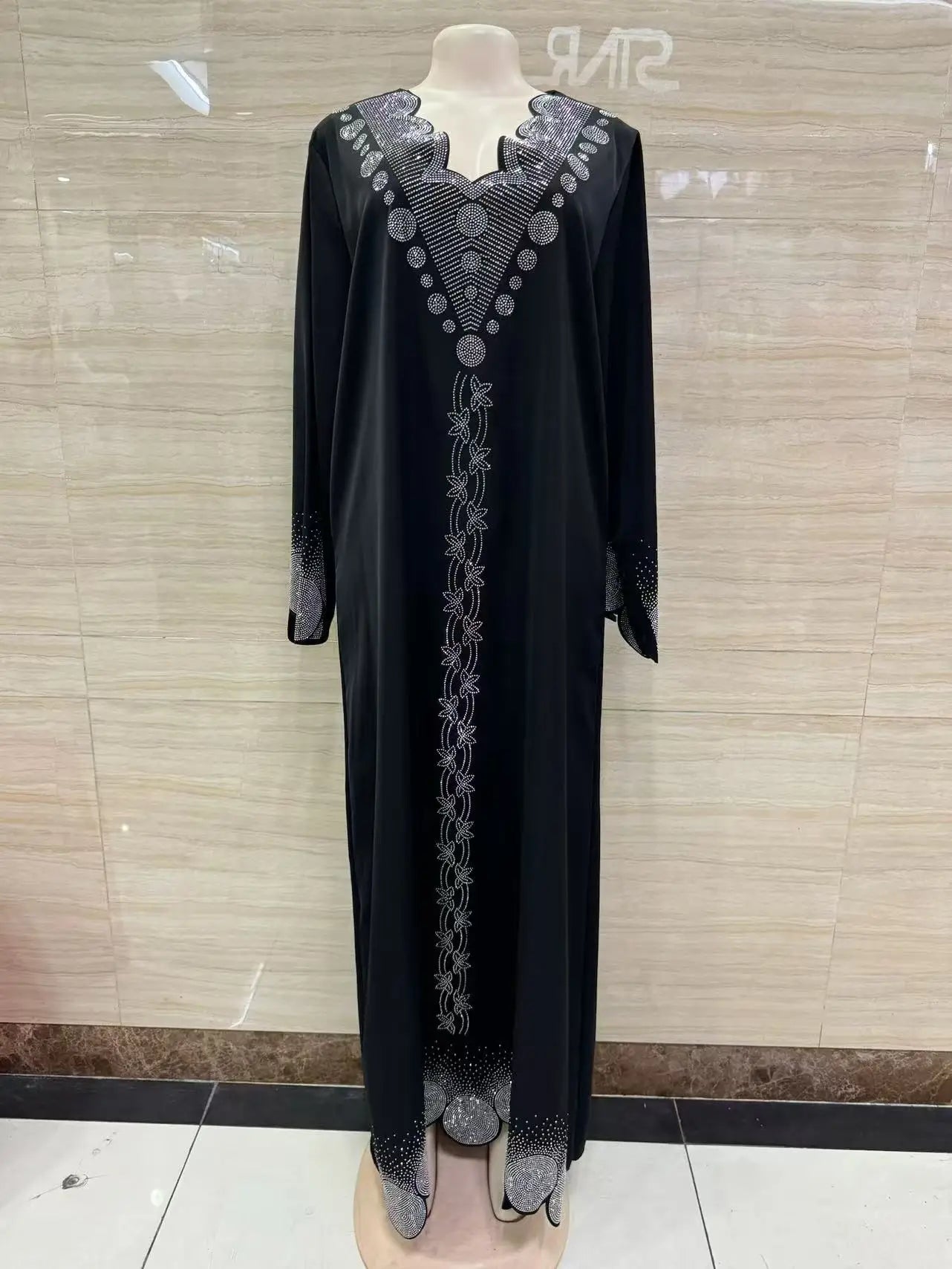 DDIIRO Ethnic V-Neck Dress – Loose Fit with Diamond Belt, Luxury Fashion in XXL/XXXL