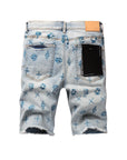 Premium Purple Men's Oversized Cropped Denim Shorts Relaxed Fit & Stylish Repair Design
