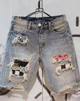 Summer Men Hole Denim Short Pants Fashion Beggar Scraped Five-piece Jeans Shorts