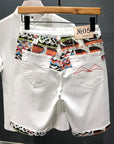Vintage-Inspired Denim Shorts for Men – Embroidered & Ripped Knee-Length Shorts in White, Black, and Retro Blue