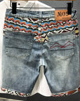 Vintage-Inspired Denim Shorts for Men – Embroidered & Ripped Knee-Length Shorts in White, Black, and Retro Blue