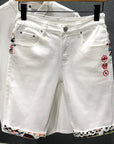 Vintage-Inspired Denim Shorts for Men – Embroidered & Ripped Knee-Length Shorts in White, Black, and Retro Blue