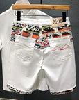 Vintage-Inspired Denim Shorts for Men – Embroidered & Ripped Knee-Length Shorts in White, Black, and Retro Blue