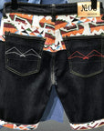 Vintage-Inspired Denim Shorts for Men – Embroidered & Ripped Knee-Length Shorts in White, Black, and Retro Blue