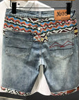 Vintage-Inspired Denim Shorts for Men – Embroidered & Ripped Knee-Length Shorts in White, Black, and Retro Blue