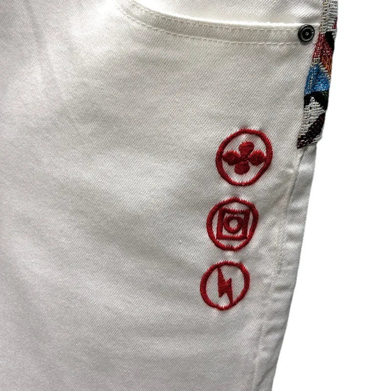 Vintage-Inspired Denim Shorts for Men – Embroidered & Ripped Knee-Length Shorts in White, Black, and Retro Blue