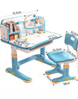 Widened Desktop Multi Separation Cartoon Pattern Desk Chair Set Kids Adjustable Height Study Table with Drawer Chair Set