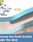 Widened Desktop Multi Separation Cartoon Pattern Desk Chair Set Kids Adjustable Height Study Table with Drawer Chair Set