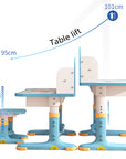 Widened Desktop Multi Separation Cartoon Pattern Desk Chair Set Kids Adjustable Height Study Table with Drawer Chair Set