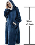 Oversized Wearable Blanket Hoodie – Thick Warm Fleece with Flannel Sleeves & Hood
