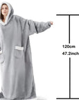 Oversized Wearable Blanket Hoodie – Thick Warm Fleece with Flannel Sleeves & Hood