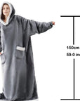 Oversized Wearable Blanket Hoodie – Thick Warm Fleece with Flannel Sleeves & Hood