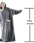 Oversized Wearable Blanket Hoodie – Thick Warm Fleece with Flannel Sleeves & Hood