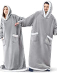 Oversized Wearable Blanket Hoodie – Thick Warm Fleece with Flannel Sleeves & Hood