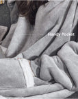 Oversized Wearable Blanket Hoodie – Thick Warm Fleece with Flannel Sleeves & Hood