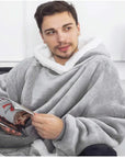 Oversized Wearable Blanket Hoodie – Thick Warm Fleece with Flannel Sleeves & Hood