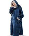 Oversized Wearable Blanket Hoodie – Thick Warm Fleece with Flannel Sleeves & Hood