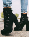Chic Lace-Up Round Toe Heeled Boots for Women