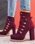 Chic Lace-Up Round Toe Heeled Boots for Women