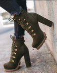 Chic Lace-Up Round Toe Heeled Boots for Women