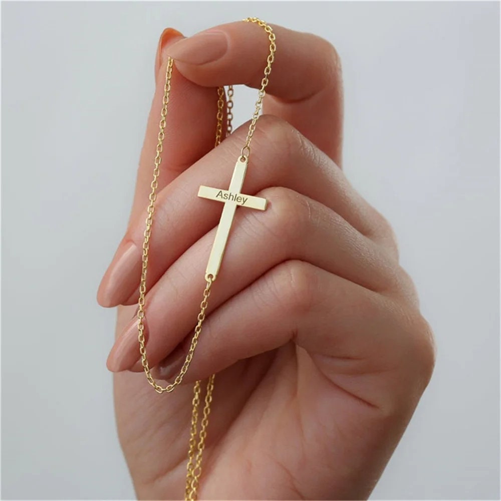 Cross name necklace, Baptism Gift, Personalized Cross Necklace with Name, Christian Gifts for Christening, Minimalist Necklace, Gift For Her