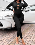 Women's solid color slim fit hip lifting Jumpsuit