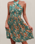 Women's Woven Sexy Halter Neck Backless Floral Dress
