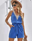 Women's Casual Lace V-Neck Sleeveless Belt Jumpsuit