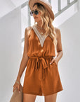 Women's Casual Lace V-Neck Sleeveless Belt Jumpsuit