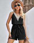 Women's Casual Lace V-Neck Sleeveless Belt Jumpsuit