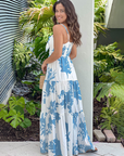 New style printed suspender holiday maxi dress hollow lace dress