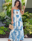 New style printed suspender holiday maxi dress hollow lace dress