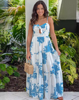 New style printed suspender holiday maxi dress hollow lace dress