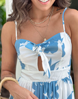 New style printed suspender holiday maxi dress hollow lace dress