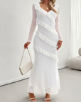 Long-sleeved women's temperament Slim mesh v-neck dresses