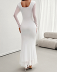 Long-sleeved women's temperament Slim mesh v-neck dresses