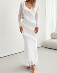 Long-sleeved women's temperament Slim mesh v-neck dresses