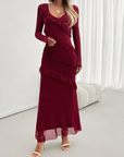 Long-sleeved women's temperament Slim mesh v-neck dresses