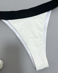 Black and white gathered two-piece swimsuit for women