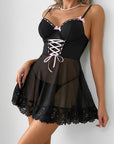 Lace stitching bow ribbon dress nightdress two-piece set