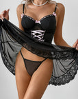 Lace stitching bow ribbon dress nightdress two-piece set