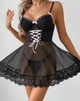 Lace stitching bow ribbon dress nightdress two-piece set